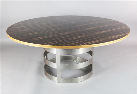 A contemporary macassar ebony veneered circular dining table, diameter 169.5cm